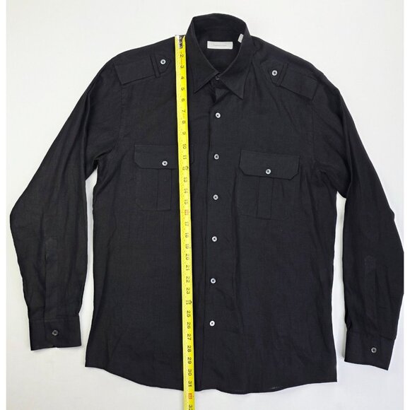 Ermenegildo Zegna Size Medium Mens Black Linen Shoulder Strap Button Down Shirt - Picture 9 of 10